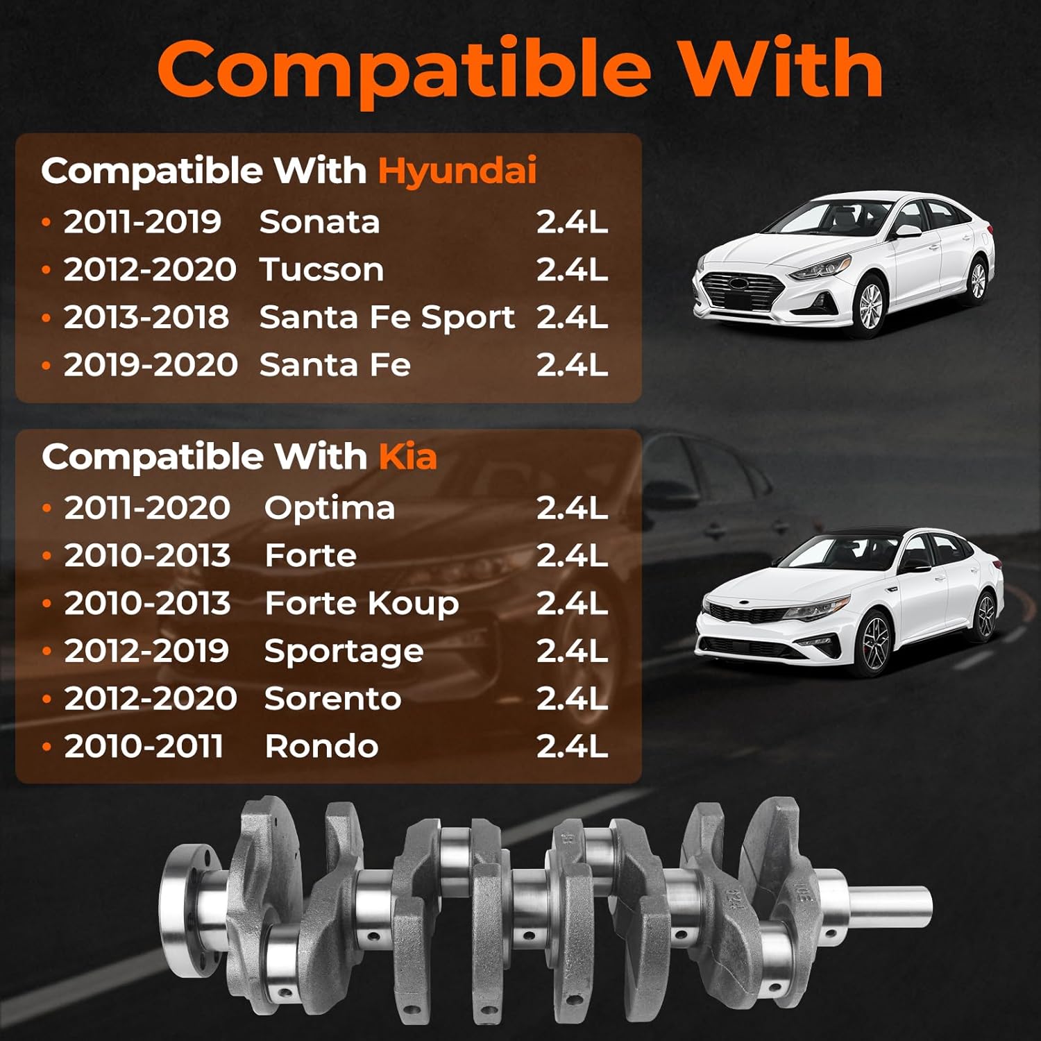 2.4L Engine Crankshaft & Bearings Kit Compatible with 2010-2022 Hyundai Santa Fe/Sonata/Tucson & Kia Optima/Sportage/Sorento Replace 23111-2G200 23111-2G230