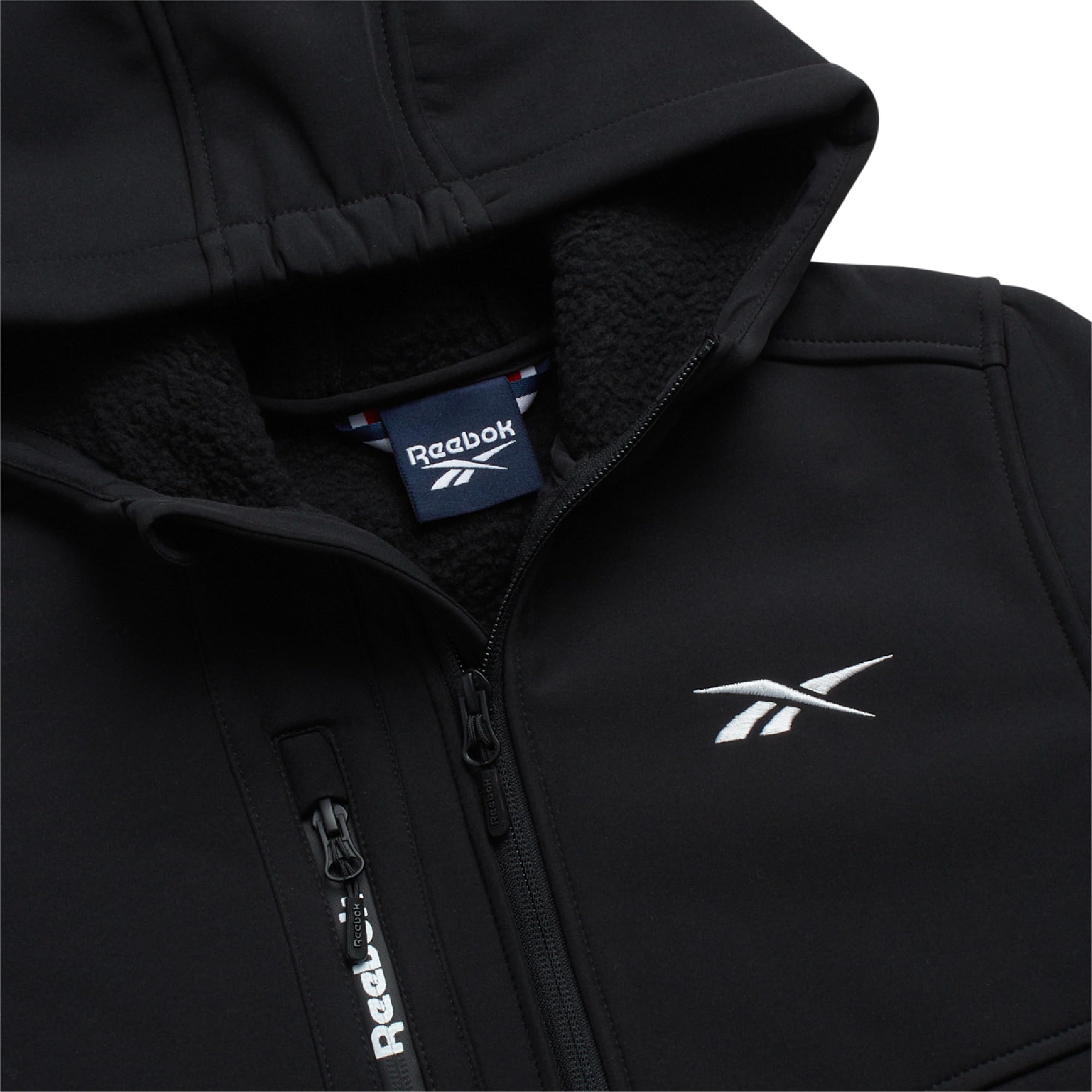 Reebok Softshell-Jacke für Jungen – weich, gemütlich, gebürstetes Sherpa-Fleece gefüttert, Softshell-Wintermantel, mit Kapuze, Windbreaker-Jacke für Jungen