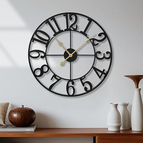 Miniatura 8 de Reloj de pared con pilas, silencioso y moderno de metal rústico para sala de estar, dormitorio, oficina, cocina, decoración del hogar, 14 pulgadas