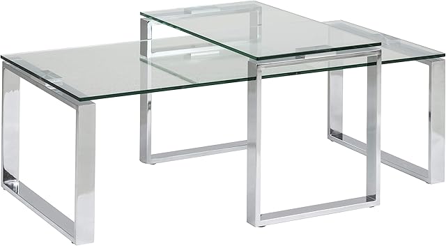 Amazon Brand - Somes coffee table set, clear glass table top and chrome metal base