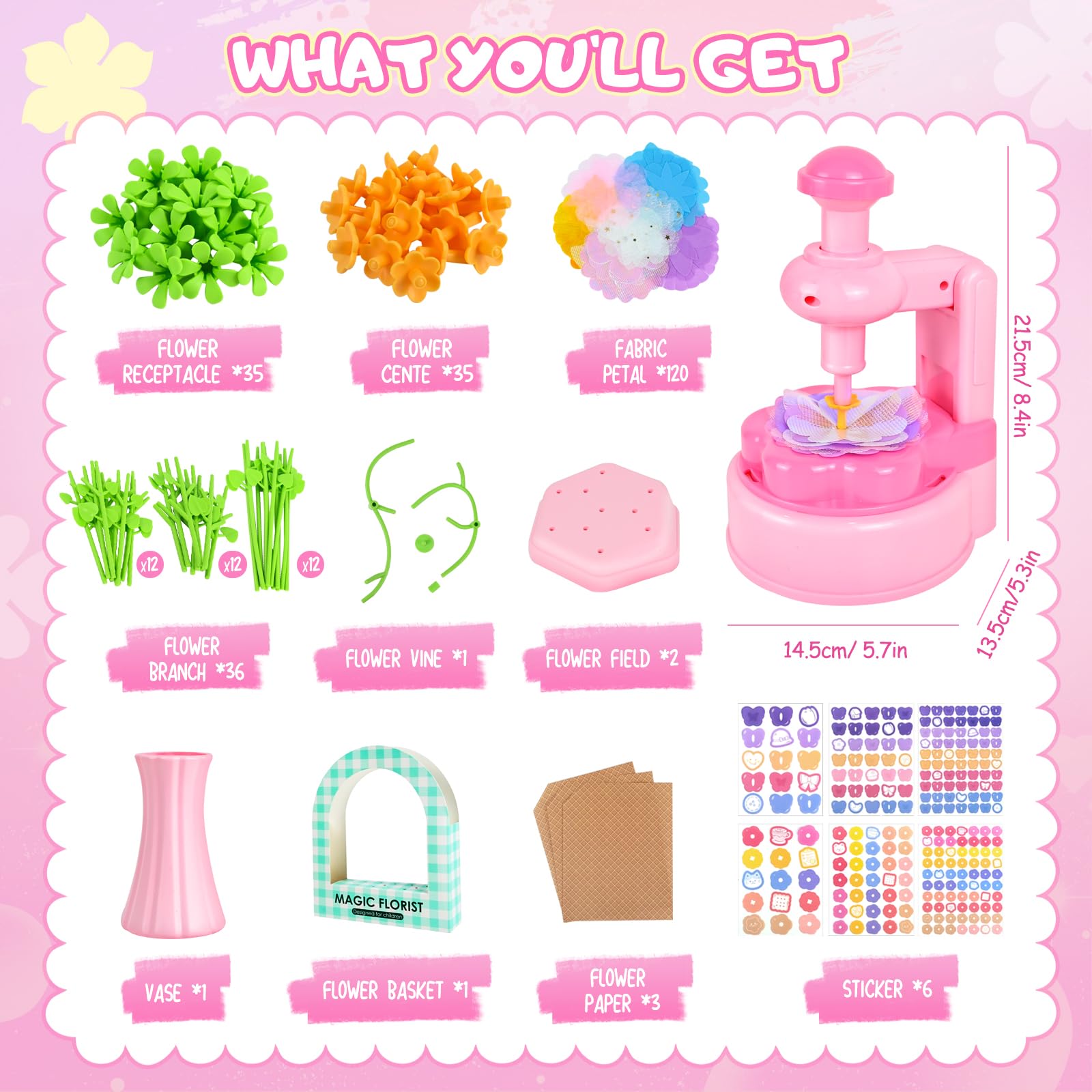 FORMIZON Activité Manuelle Enfant, Bricolage Kit Fabrication de Fleurs Tissu, Jouet Fleurs pour Enfant 3 Ans+, DIY Flower Making Bouquet Anniversaire Noël Cadeau Fille 4 5 6 7 8 9 10 Ans