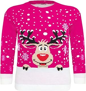 NTI Unisex Kids Knitted Christmas Pink Reindeer Girls Boys X