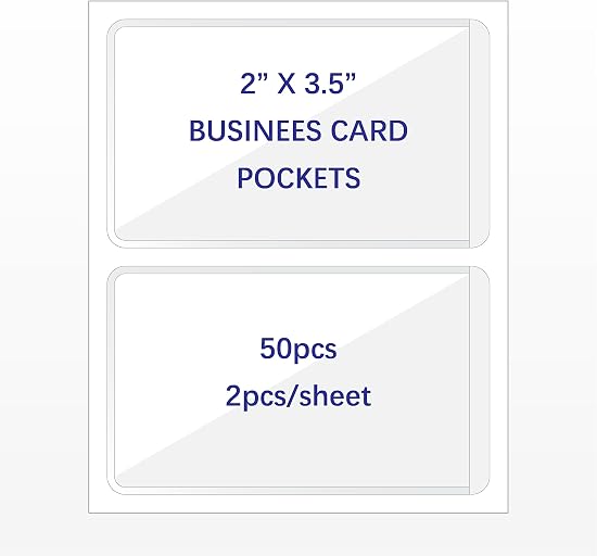 IMAGAME Clear Adhesive Business Card Pocket swith Side Open for Loading, 50 Pack, Plastic Labels Holders for Storage Bins and Library Card, Ideal for Organizing and Protecting Your Business Cards