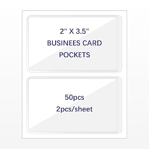 IMAGAME Clear Adhesive Business Card Pocket swith Side Open for Loading 50 Pack Plastic Labels Holders for Storage