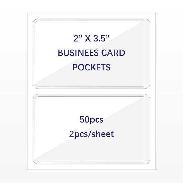 IMAGAME Clear Adhesive Business Card Pocket swith Side Open for Loading 50 Pack Plastic Labels Holders for Storage