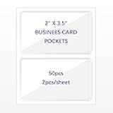 Clear Adhesive Business Card Pocket swith Side Open for Loading, 50 Pack, Plastic Labels Holders for Storage Bins and Library Card, Ideal for Organizing and Protecting Your Business Cards