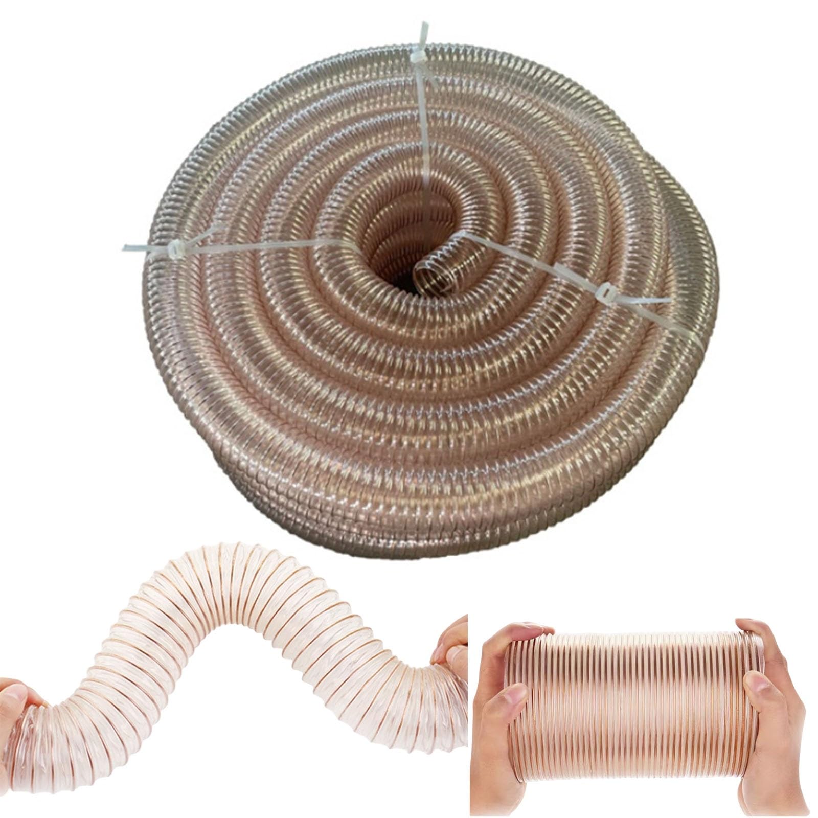 Condotto dell'aria in poliuretano PU, tubo flessibile trasparente con spirale in acciaio, tubo di aspirazione polvere in PU per aspiratori/levigatrici/autofficina(6m,100mm)
