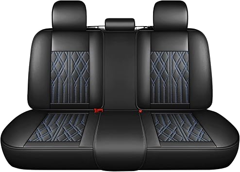 Huidasource Rear Seat Covers, Waterproof Leather Split Bench Back Seat Cover, Vehicle Seat Cushion Cover Protector Universal Fit for Most Cars Sedan Pickup Truck SUV Back Row/Black&Blue