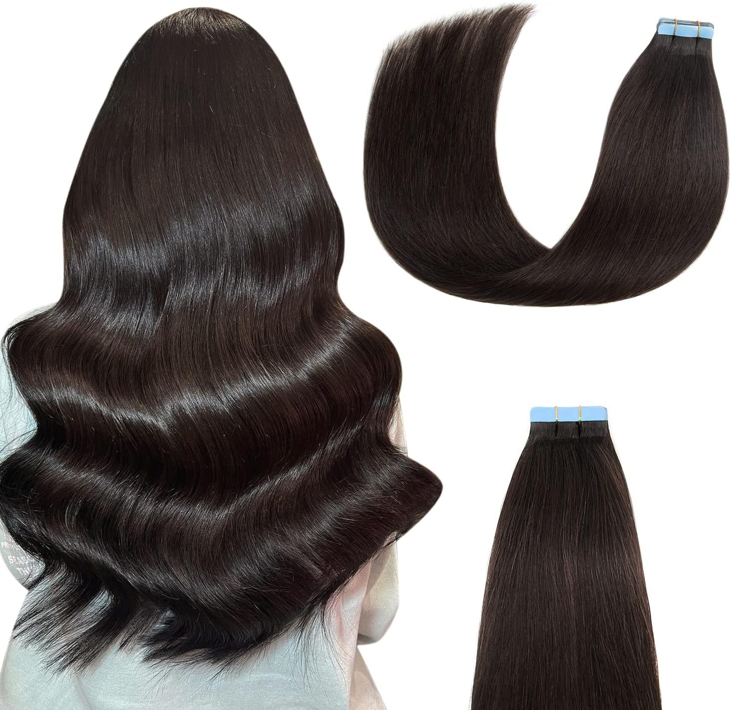 AGMITY Tape In Hair Extension Human Hair, Remy Human Hair Extensions Tape ins for Women Natural Human Hair, 22inch 50g 20Pcs