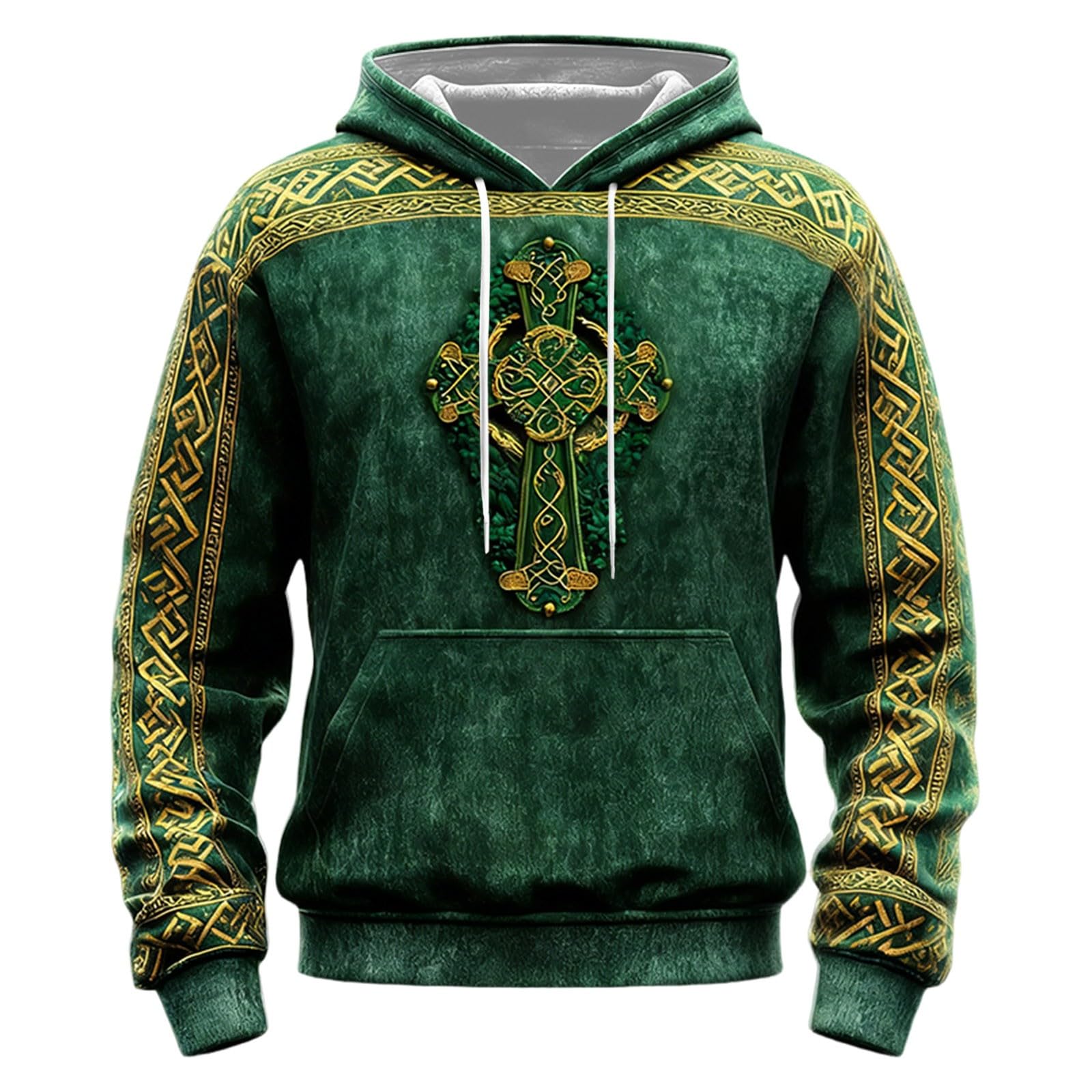 St. Patrick's Day Hoodies for Men UK Funny Shamrock Clover Printed Drawstring Pullover Lucky Irish Hoodie Sweatshirts Novelty Green Ireland Hooded Jumper Spring Sweater Festival Holiday Tee Top