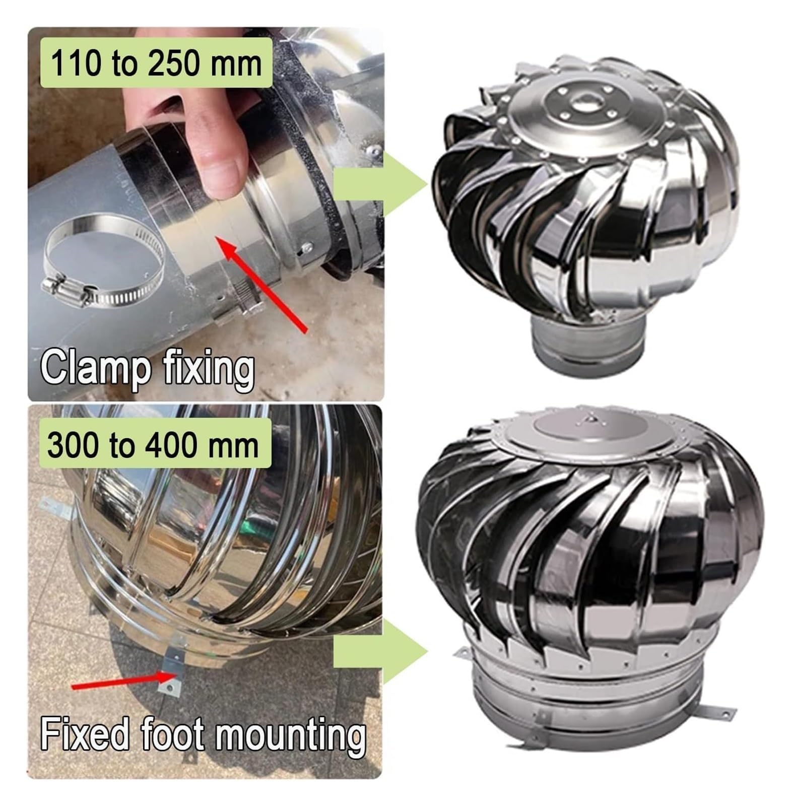 Comignoli girevoli, Aspiratore Fumi Girevole Inox Resistente in acciaio inossidabile 304 robusto e indeformabile for la dissipazione del calore di scarico della bocca del camino(20cm(7.9in))