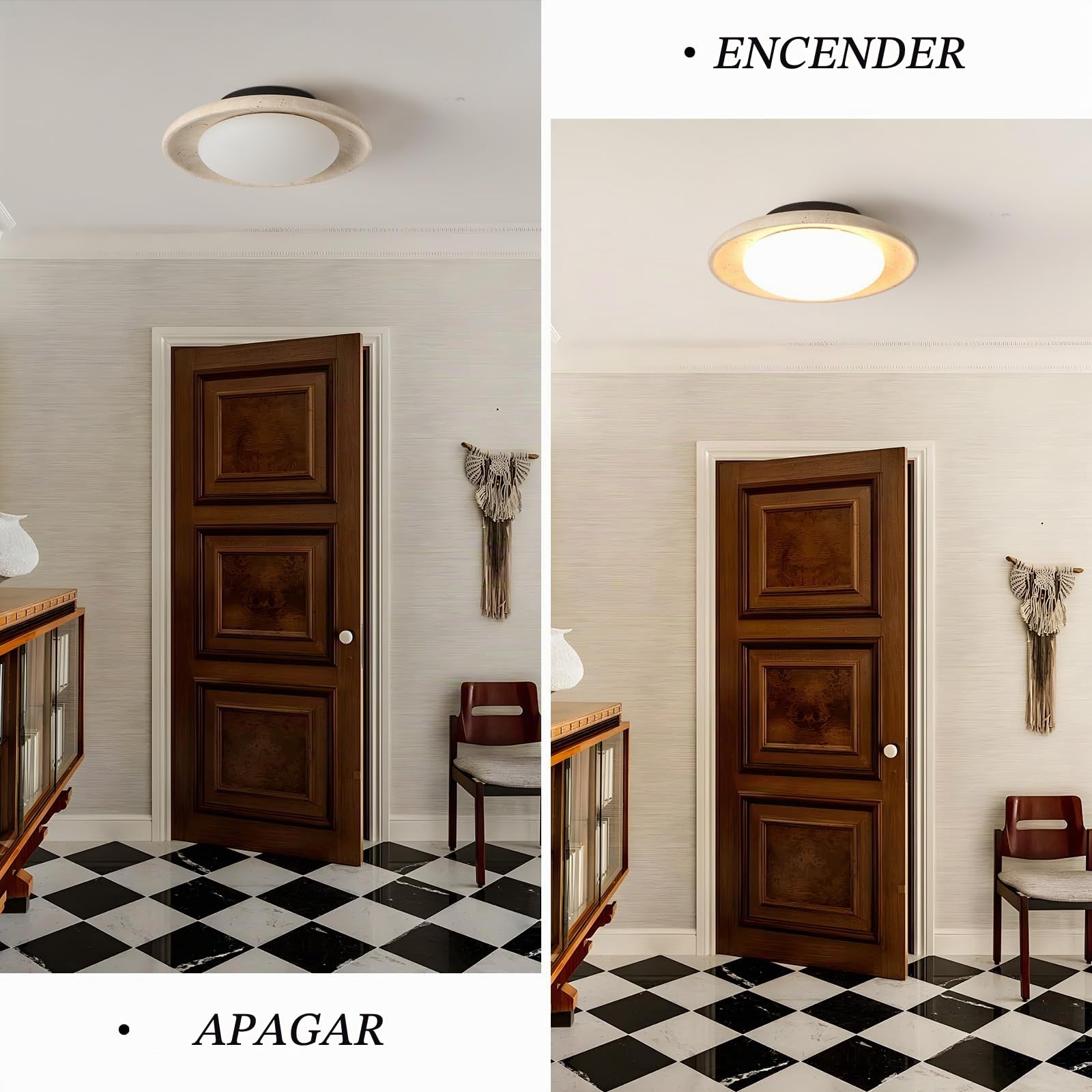 Lámpara de techo LED Japonesa Wabi-Sabi Lampara de Travertino Amarillo Lamparas Redonda Plafon Luz Cálida ideal para Salon Dormitorio Comedor Cocina Pasillos y Recibidores 25cm 9W
