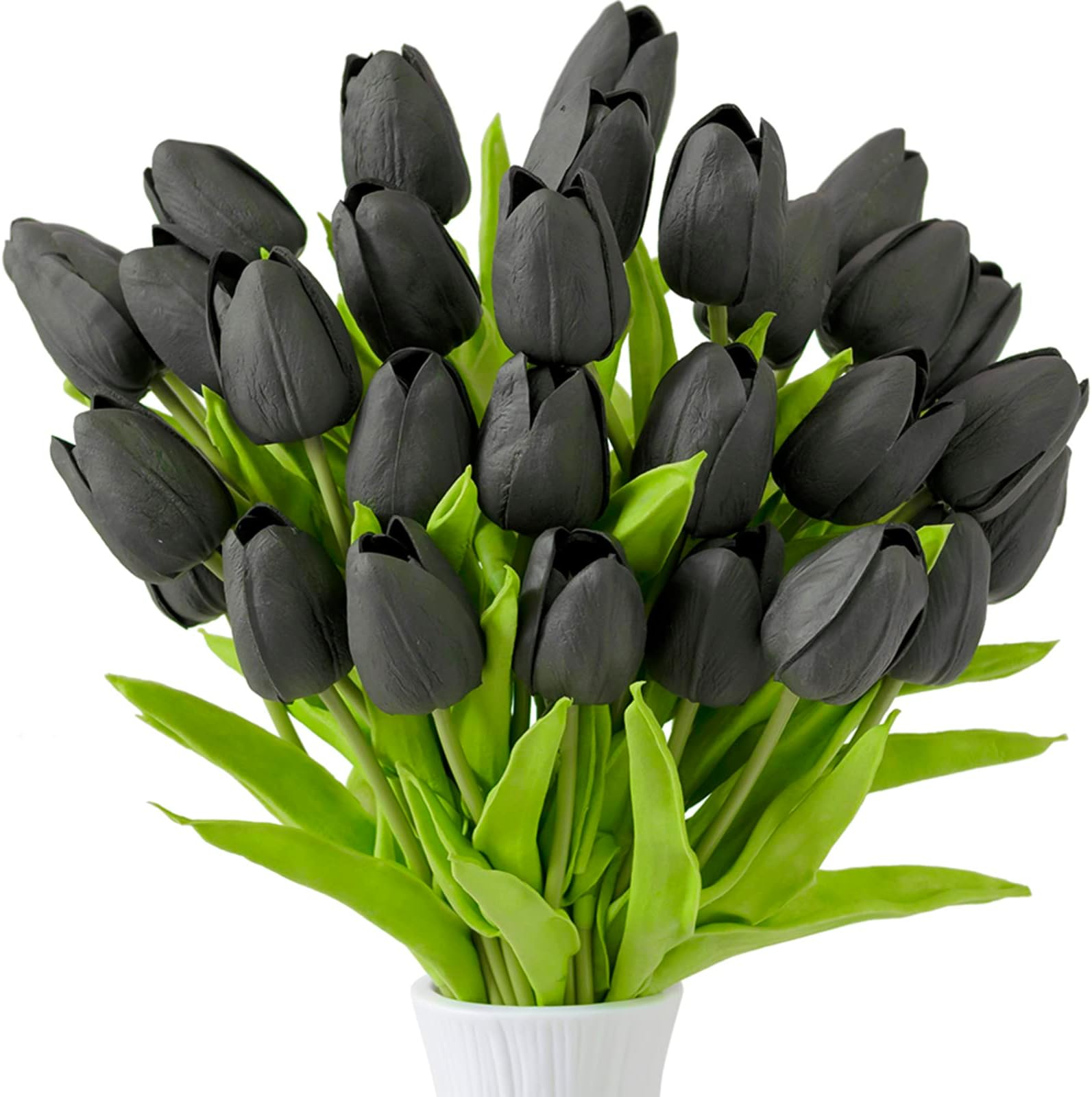 JIFTOK 30pcs Tulips Artificial Flowers Fake Flowers for Decoration, Faux Flowers Tulips Real Touch Arrangement Bouquet for Wedding Home Office Party, Faux Flowers Bulk Gift Idea for Mothers Day(Black)