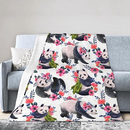 Miniatura 1 de Manta de panda suave y acogedora con estampado floral de panda, manta decorativa de felpa para todas las estaciones, ultra cálida, ligera, mullida,