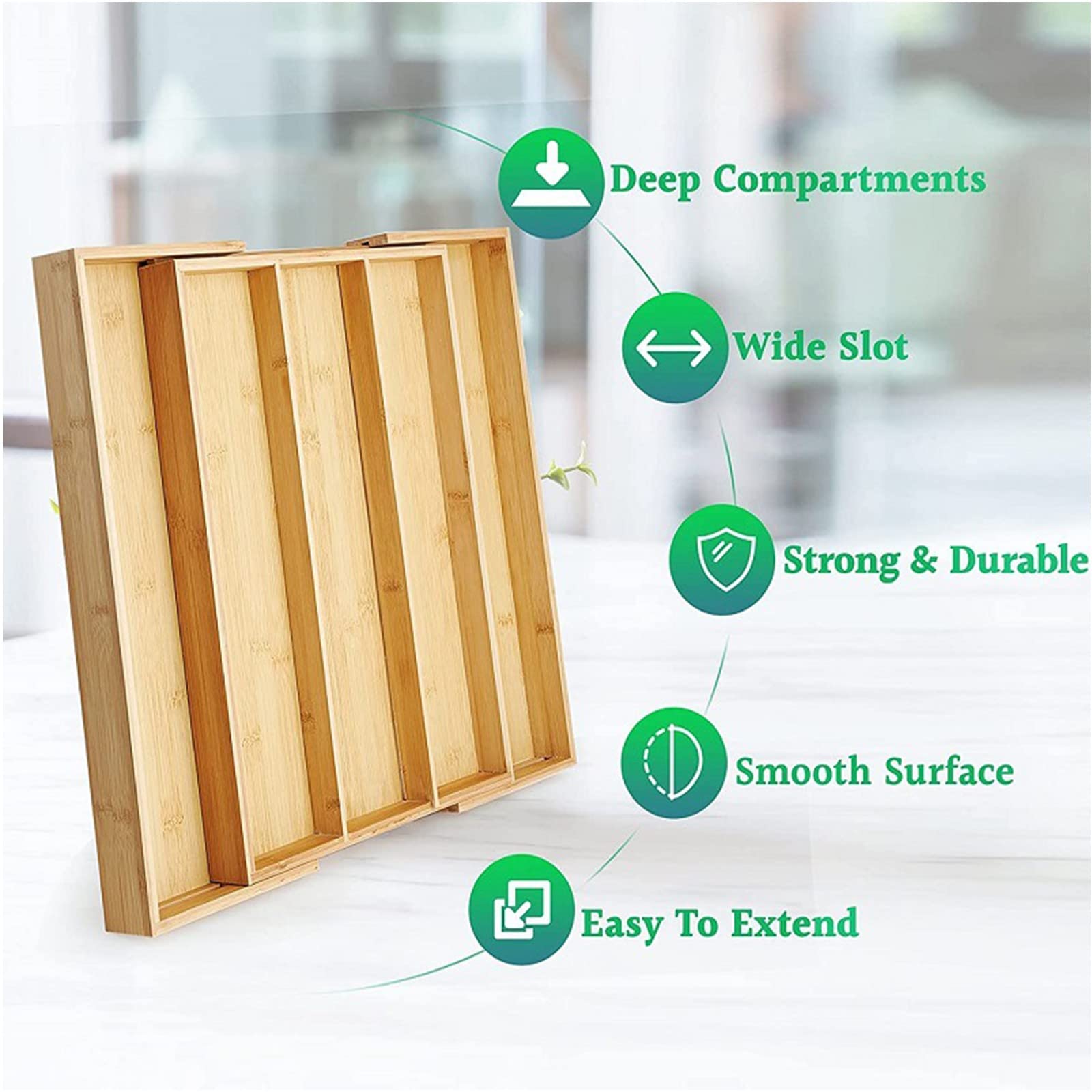 Esta Bandeja para Cubiertos, Organizador de cajones de Cocina, Organizador de Cubiertos expandible de 3 a 5 Compartimentos, Soporte de Almacenamiento para Cuchillos, Tenedores, cucharas y ut