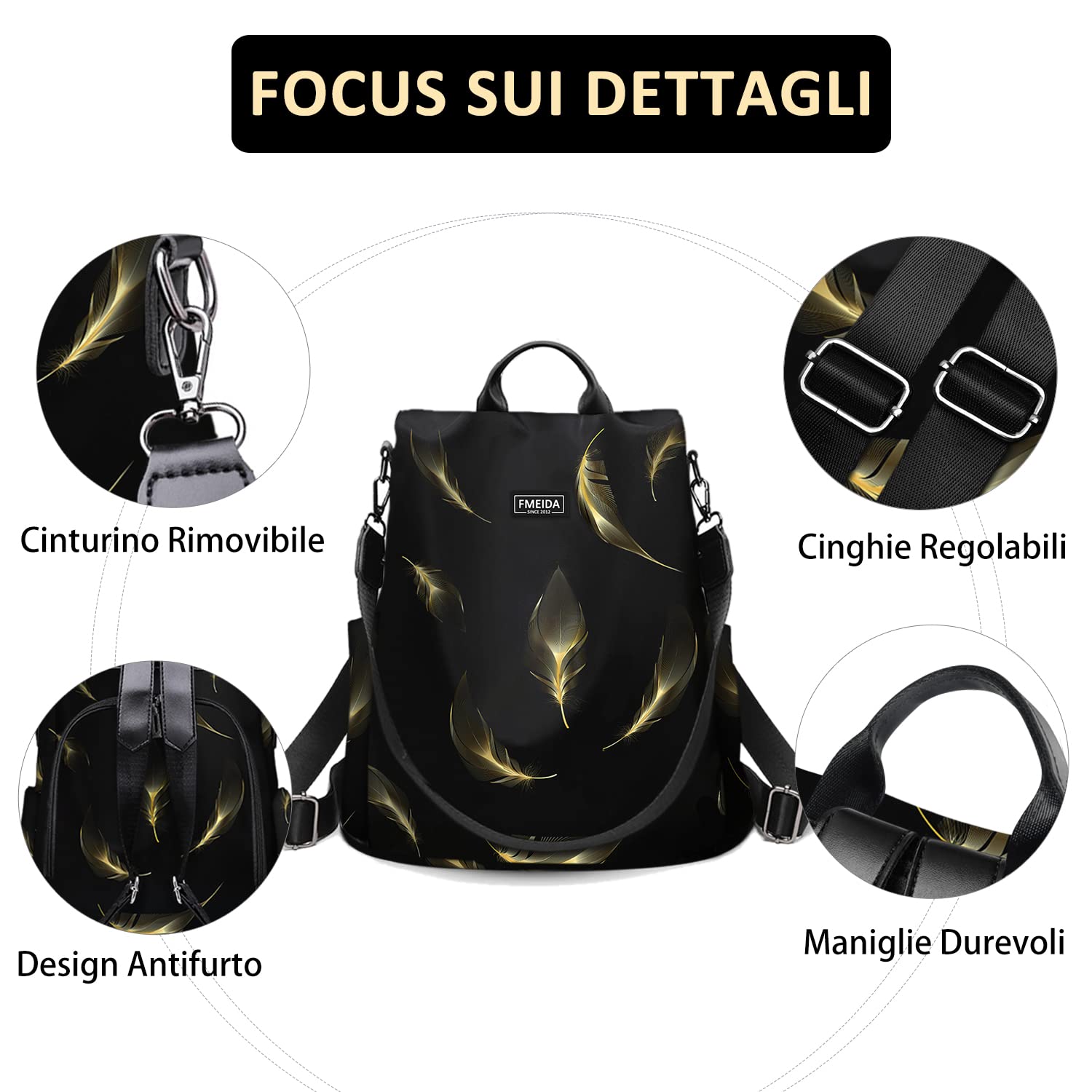 Fmeida Zaino Donna Antifurto Moda Borsa Donna con Tracolla Borse Zainetto da Viaggio Impermeabile