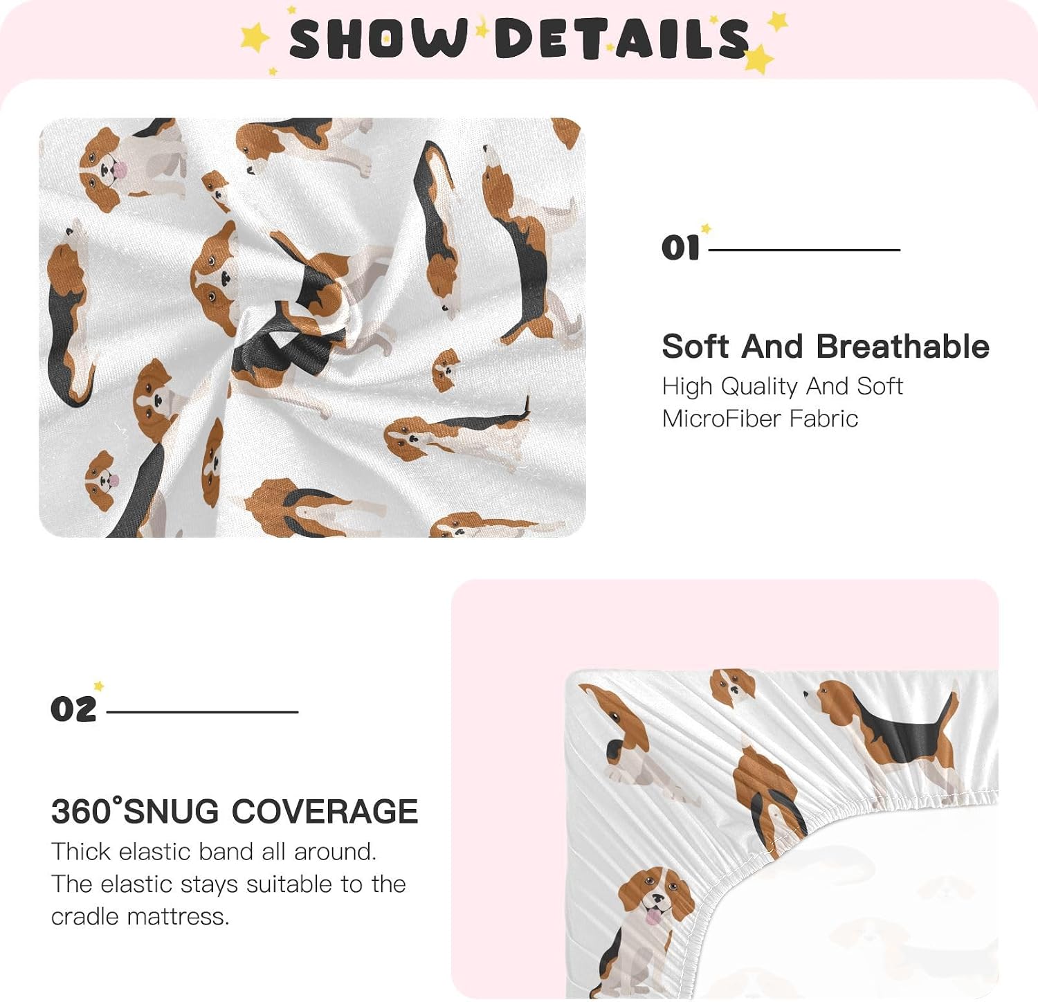 Beagle Dog Breathable Mini Crib Mattress Sheets Fitted, Toddler Baby Sheets for Crib Mattress Soft & Breathable 39 * 27 * 5In