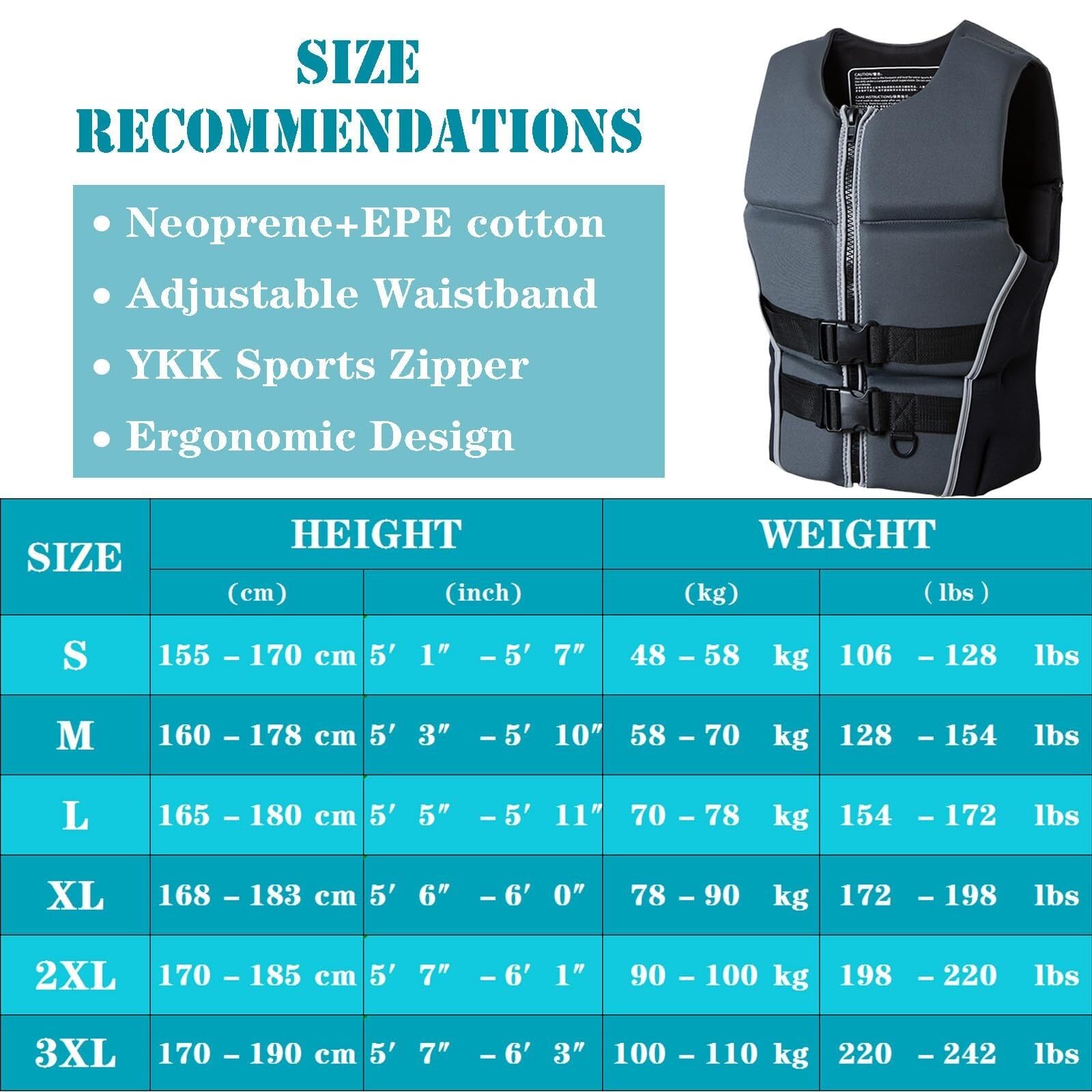 Veste de Surf en Néoprène for Kayak, Surf, Natation | Veste de Surf en Néoprène avec Sangles Réglables for Kayak, Surf, Natation, Sports Nautiques