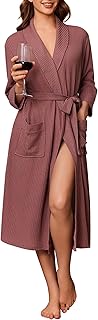 Ekouaer Robes for Women Long Waffle Knit Bathrobe Lightweight Kimono Robe Soft Shawl Collar