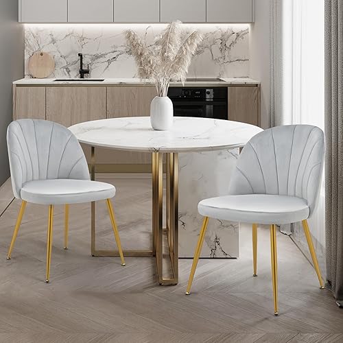Juego de 2 sillas de comedor de terciopelo, sillas de comedor modernas tapizadas de mediados de siglo, sillas decorativas sin brazos con patas