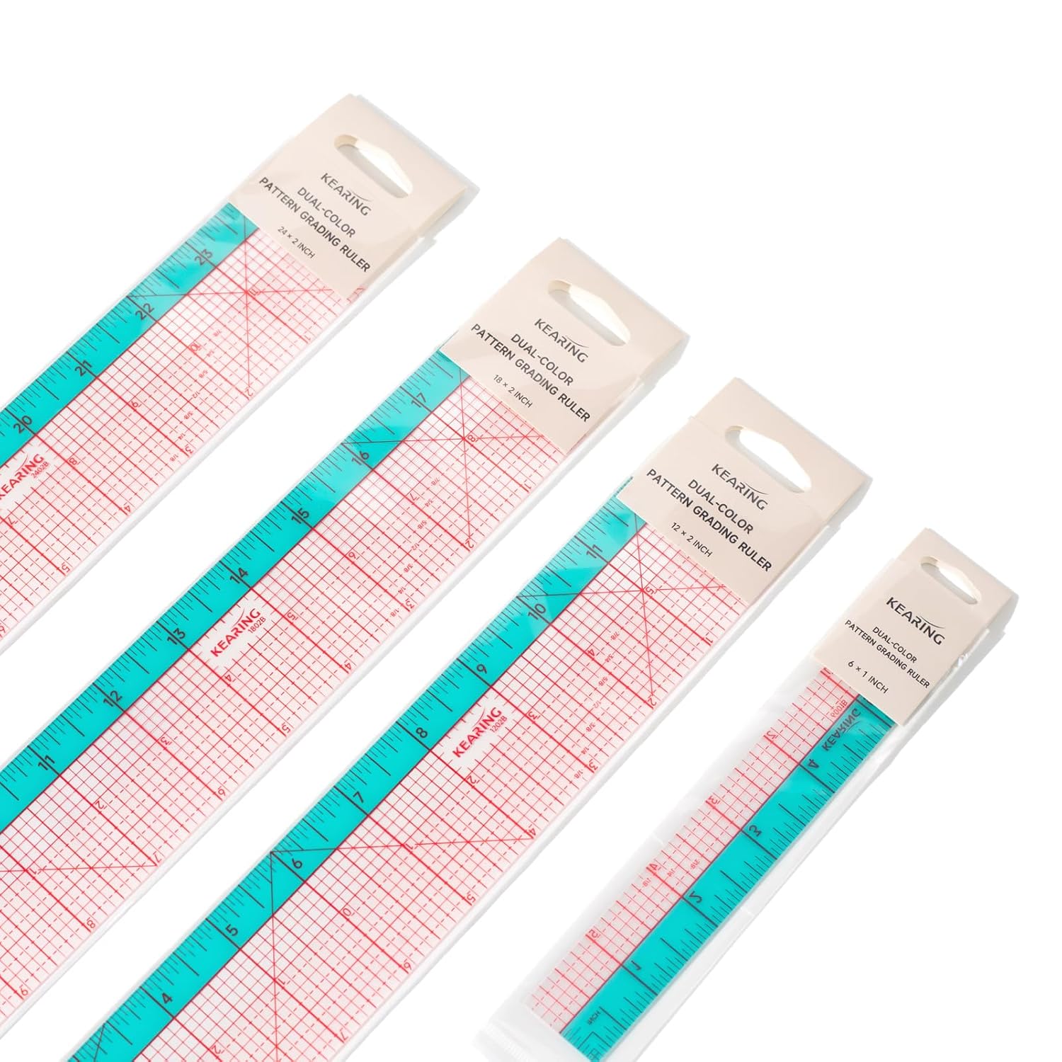 KEARING 24"x2" Clear Sewing Ruler - Dual Color PET Pattern Grading Ruler