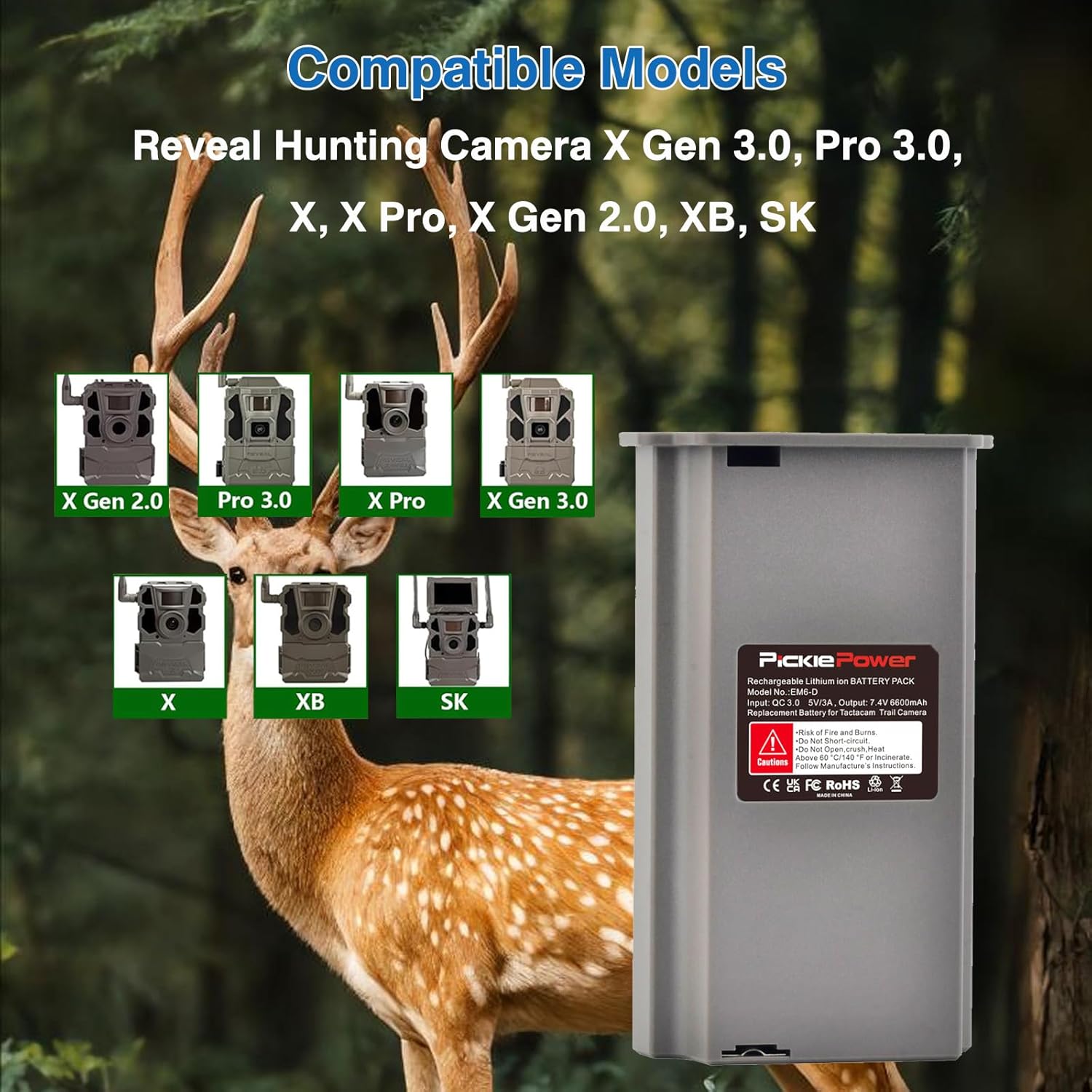 Pickle Power 2 Pack New Reveal Lipo Lithium Battery Pack for Tactacam Reveal Hunting Trail Camera X Gen 3.0, Pro 3.0, X, X Pro, X Gen 2.0, XB, SK, Upgraded Solar Charge System,LED Indicator