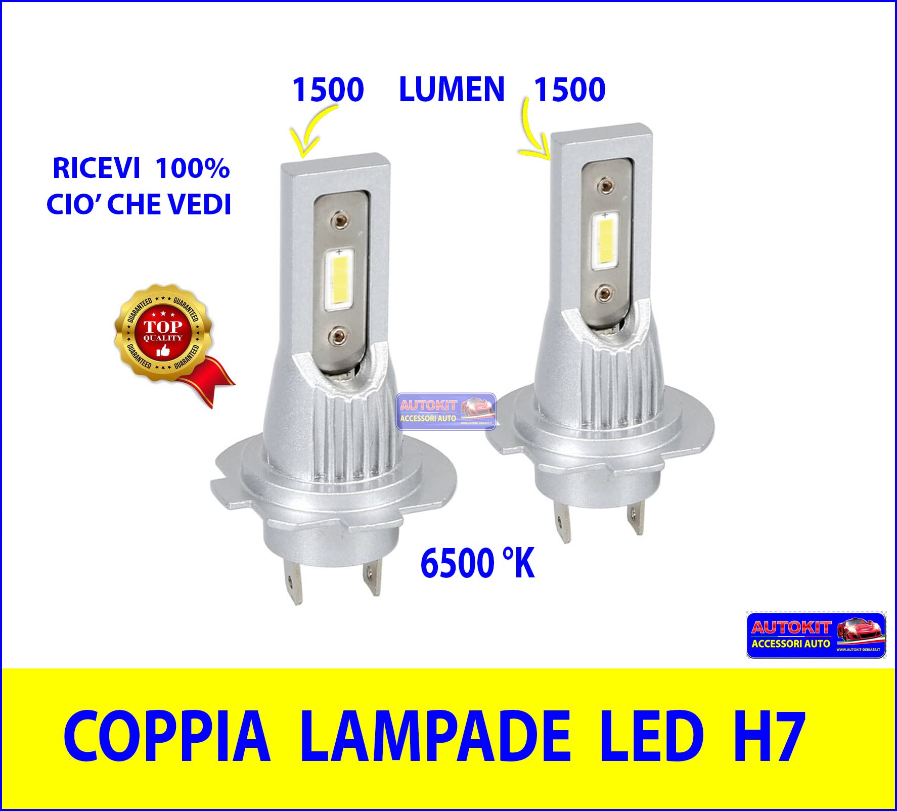 Generico LAMPADE A LED AUTO Anabbaglianti per 500L FARI LAMPADINE H7 3000 LUMENS 6500°K GEX007