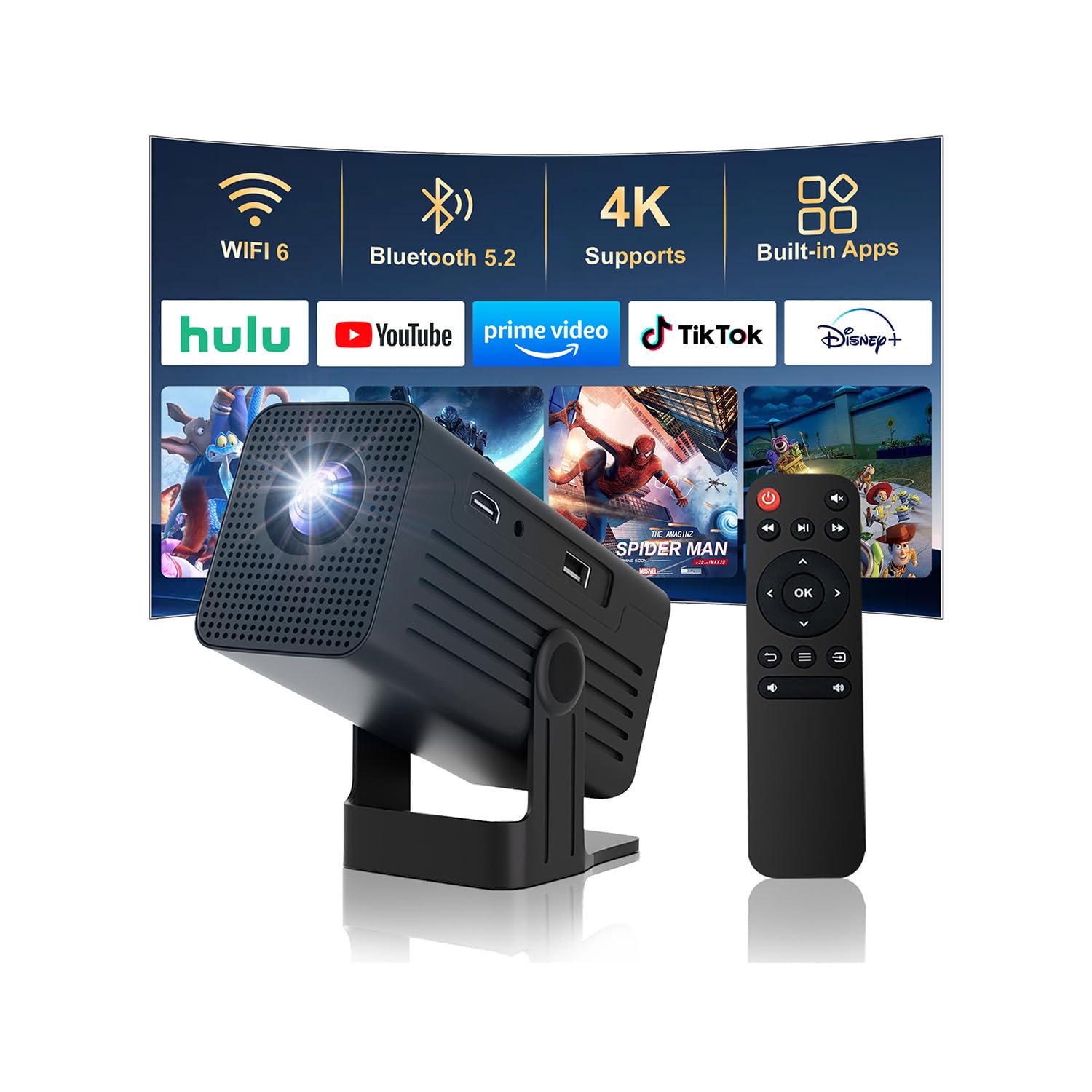 Mini Projector with WiFi and Bluetooth,Support Movie Projector 1080P HD,Auto Keystone Correction,135° Rotatable,Portable Projector Compatible with