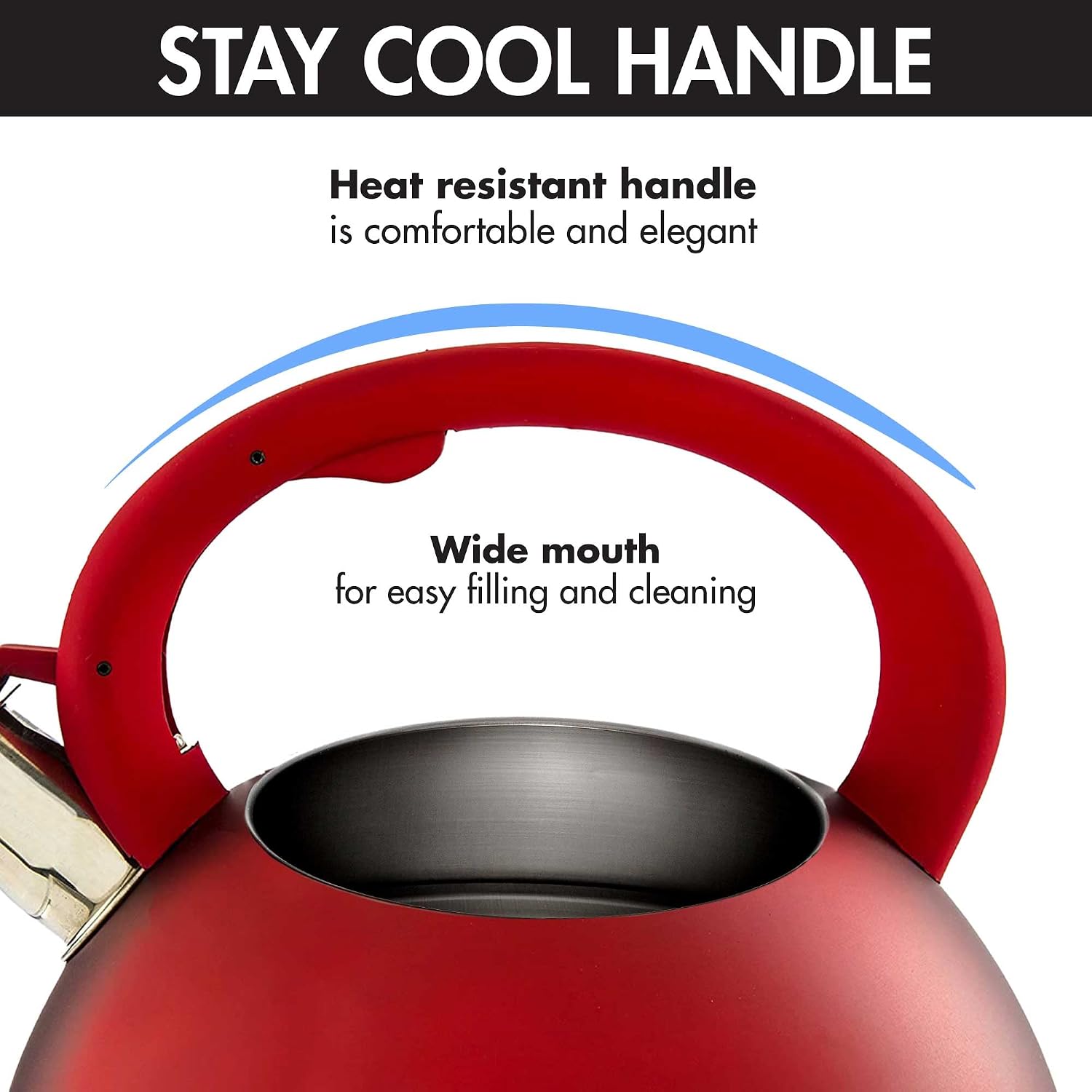 Primula Avalon Whistling Kettle - Whistling Spout, Locking Spout Cover, and Stay-Cool Handle - Stainless Steel - 2.5 Quarts - Matte Red (PAVRE-6225) image 3