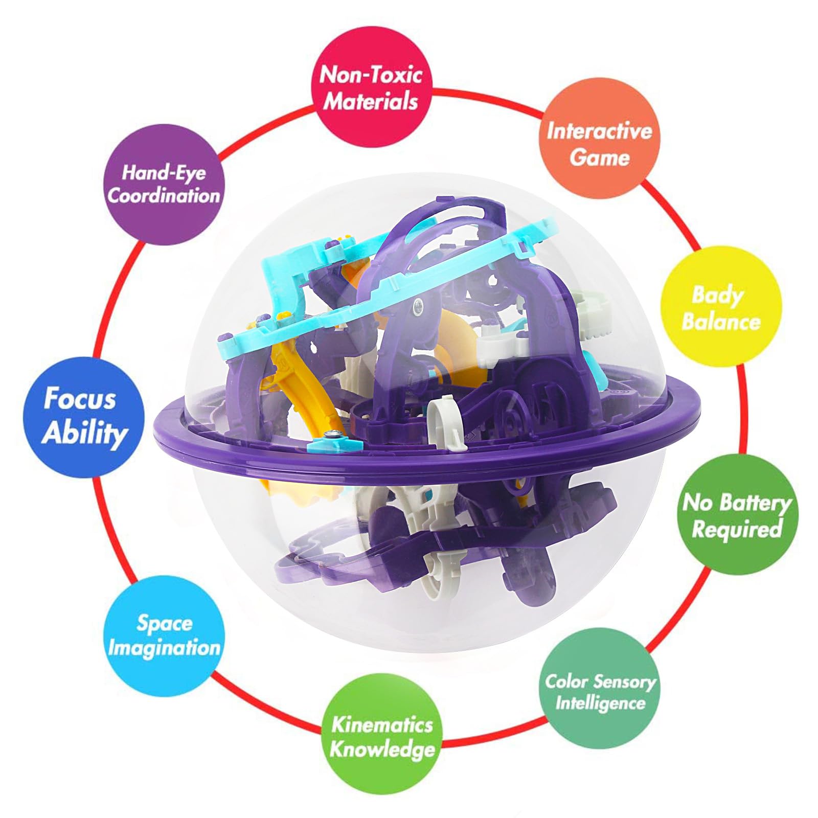 Bola de laberinto, juego interactivo 3D de esfera de laberinto (6.3 in, 6.3 pulgadas) con 118 obstáculos, laberinto, rompecabezas de bola para niños, juguetes educativos mágicos para niños 8