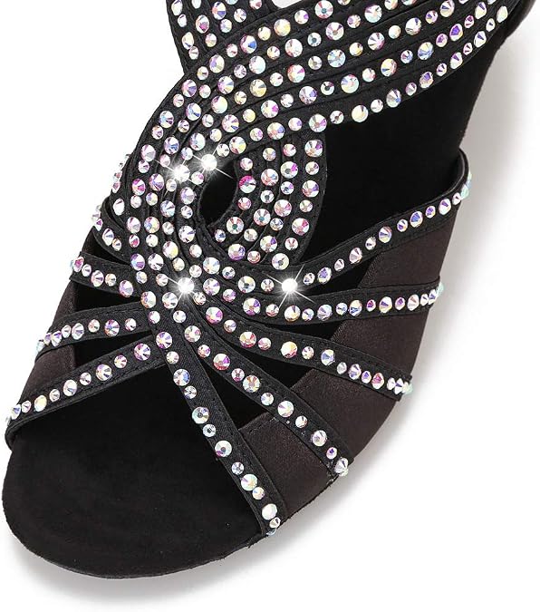 Rhinestone Ballroom Dance Shoes Women Latin Salsa Practice Wedding Indoor Crystal Shoes 2.5 Heel YT06
