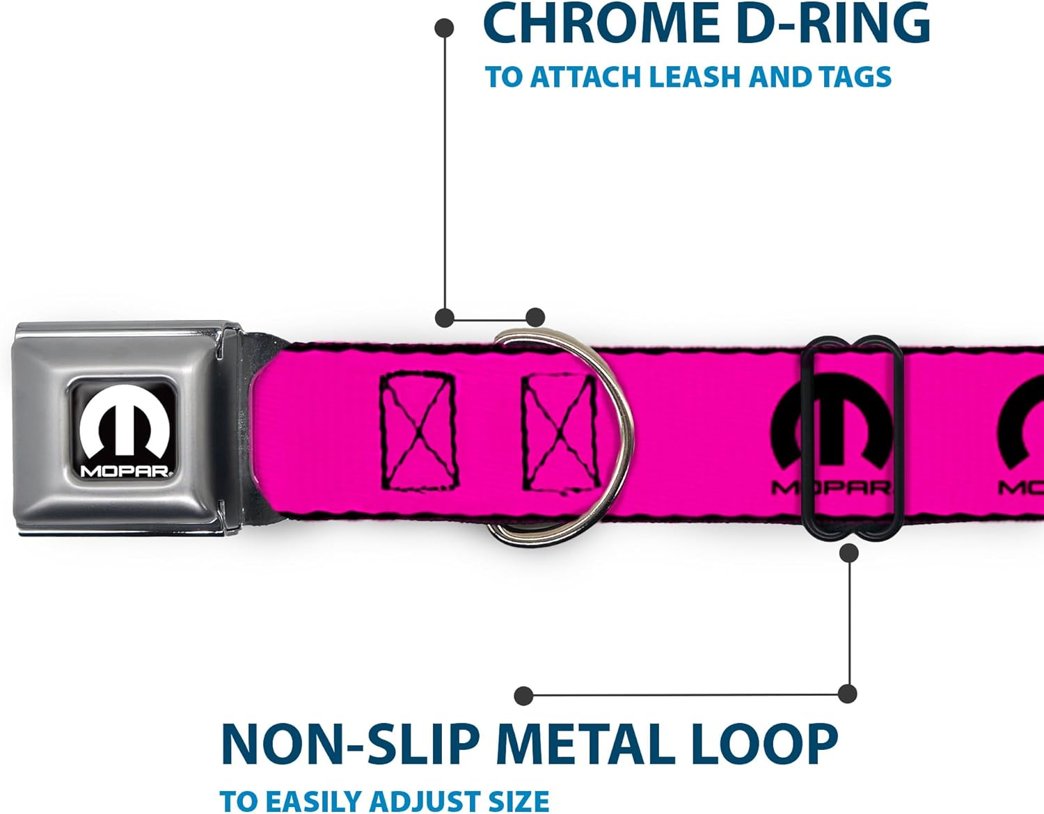 Buckle-Down Dog Collar Seatbelt Buckle Mopar Logo Repeat Hot Pink Black 13 to 18 Inches 1.5 Inch Wide, Multicolor, 1.5"" Wide - fits 13-18"" Neck - Small (DC-WMP013-WS)
