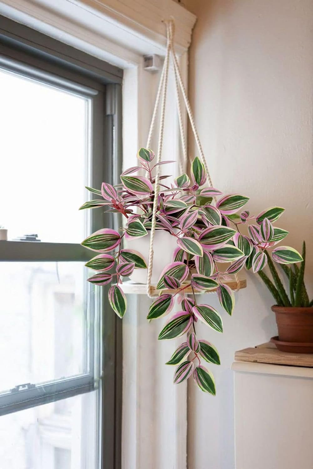 GnFlus Fake Hanging Plants in Ceramic Pot, 20 Inch Artificial Pink Ivy Leaves Plant Faux Greenery Vine Plants for Home Bedroom Office Table Shef Desk Indoor Outdoor Decor Pink