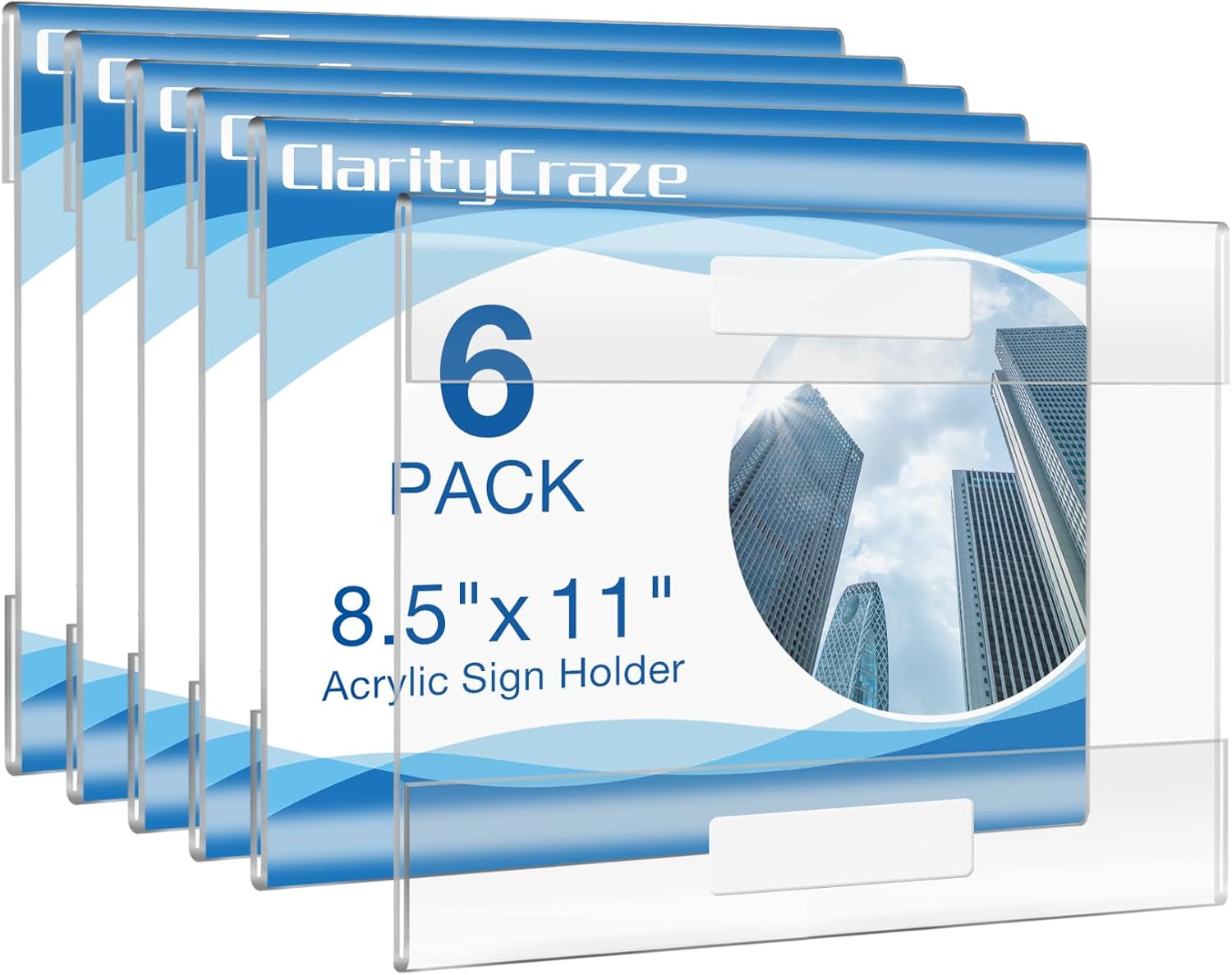 6 Pack Acrylic Wall Sign Holder, 11"x8.5" Horizontal Wall Mount Clear Plastic Sign Holders with Tape,Memo Document Menu Sign Holder for Office, Home, Store, Restaurant,Business,Mall
