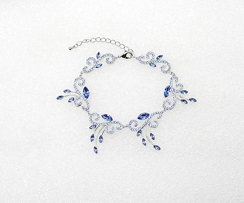 Faship Gorgeous Rhinestone Crystal Floral Necklace Earrings Set(Blue / Matching Bracelet)