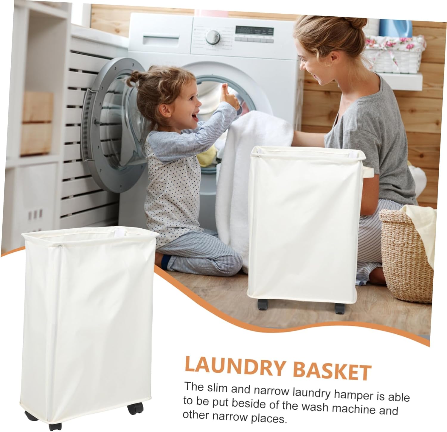 Rolling Laundry Basket with Handle Fabric Laundry Hamper Wheels Portable Storage Bin for Clothes and Sports Gear