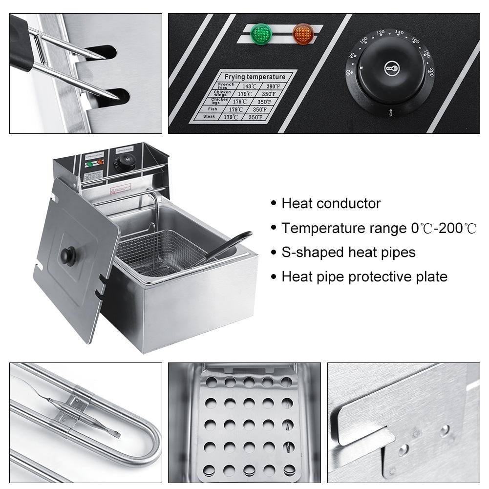 Freidora de acero inoxidable, freidora profunda de 6 litros, tanque único resistente y duradero para uso comercial para el hogar