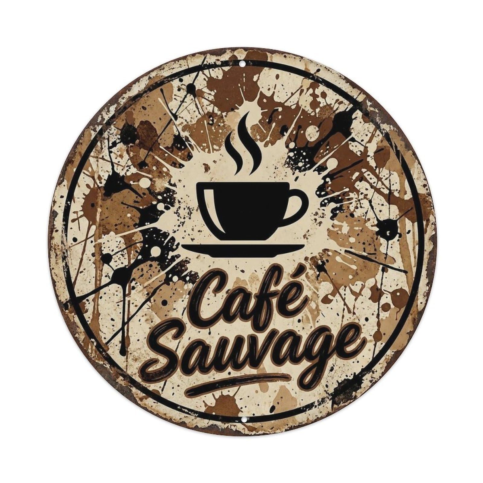 Splatter Morning Abstract Brew Coffeehouse Vintage Metal Tin Sign Plaque Wall Decor for Cafe, Man Cave, Club Bar, Office, Home Garden Round Metal Poster 8x8Inch
