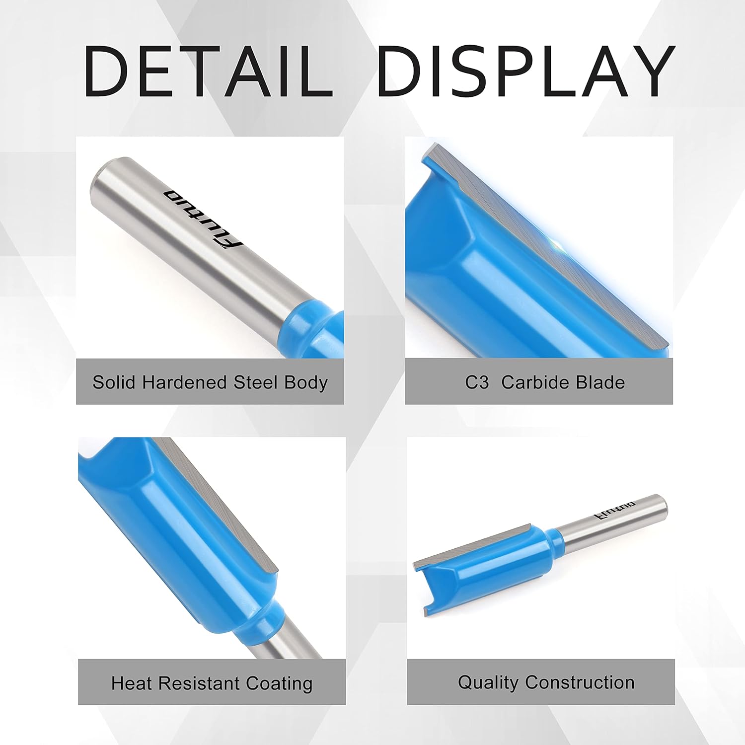 Straight Dado Cut Router Bit 1/4 Shank, 3PCS Double Flute Plywood Straight Cut Router Bit Set for Create Groove, Dado with Diameter 1/4", 3/8", 1/2"