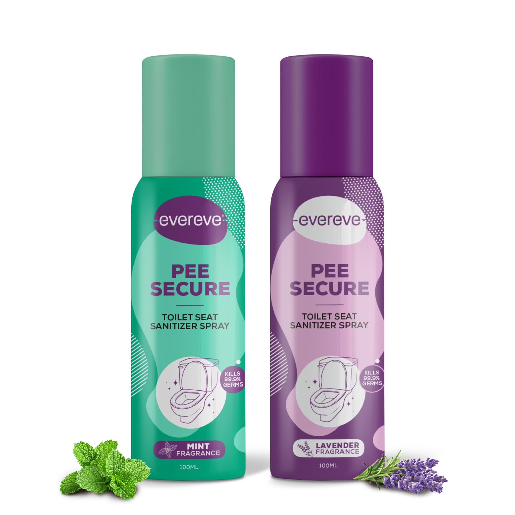 Evereve Pee Secure Toilet Seat Sanitizer Spray (100ml- Pack of 2), Lavender & Mint flavour, Reduces the risk of UTI & Other infections, Anti-Odour & Germ Killing Toilet spray, Kills 99.9% Germs-image-23
