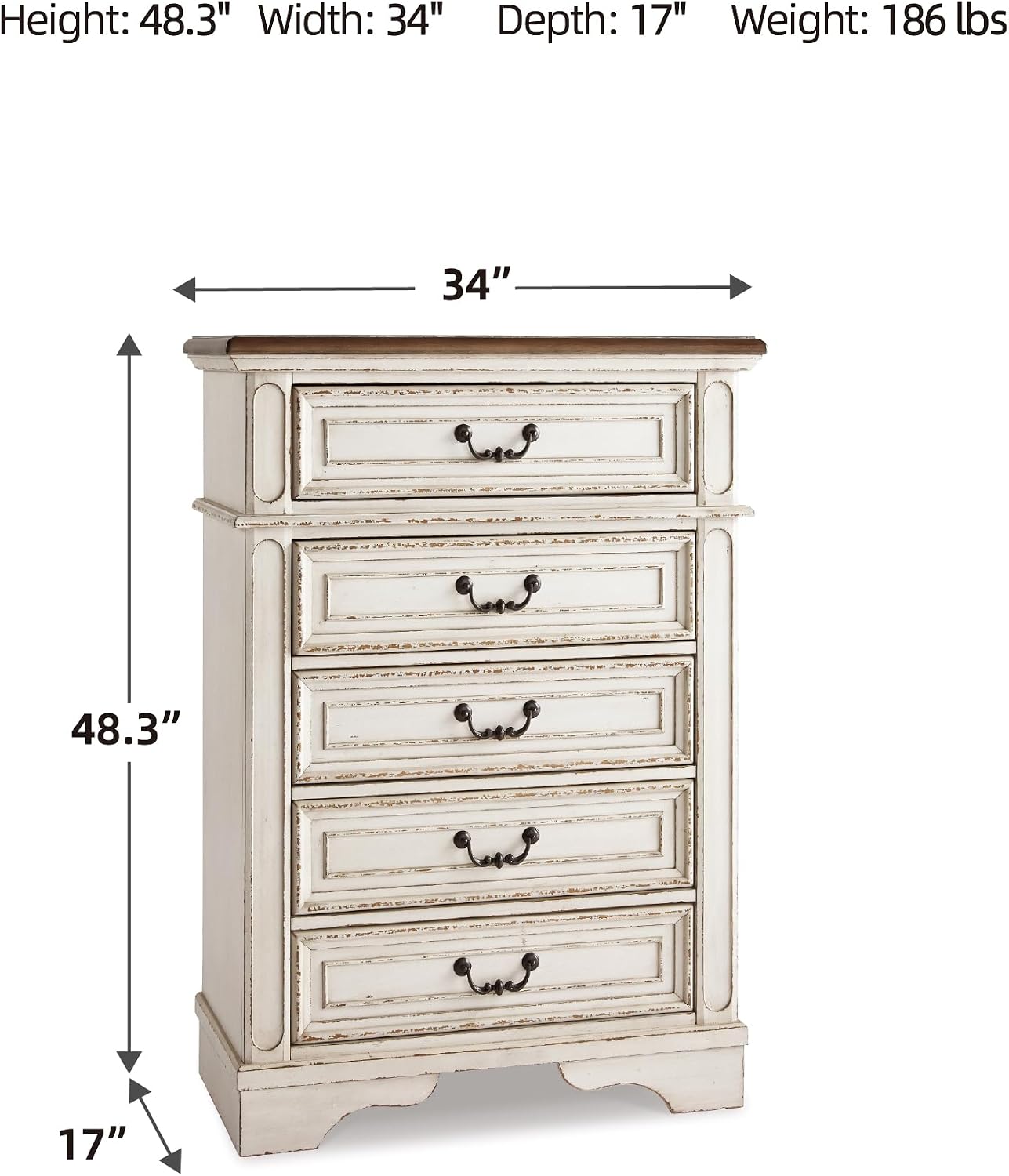 Signature Design by Ashley Realyn Chest Of Drawers, Traditional Cottage Dresser With Two‑Tone Finish, Wood Construction With Storage Drawers For Bedroom Organization, White