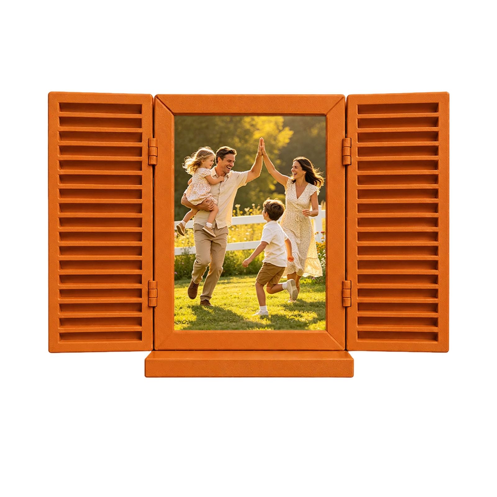 sugerou Key Holder Wall Decor Mediterranean Style with Hidden Shelf - Opening Closing Blinds Design, Entryway Organizer for Photos Mail Keys, Coastal Shutter Inspired Orange