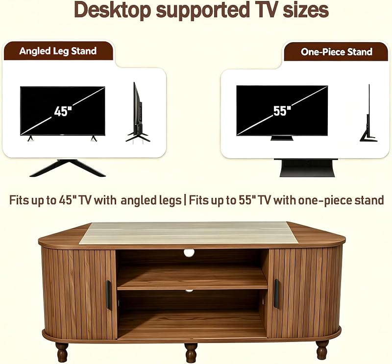 45" Corner TV Stand for TVs up to 55 Inch, TV Media Console with Storage image 3