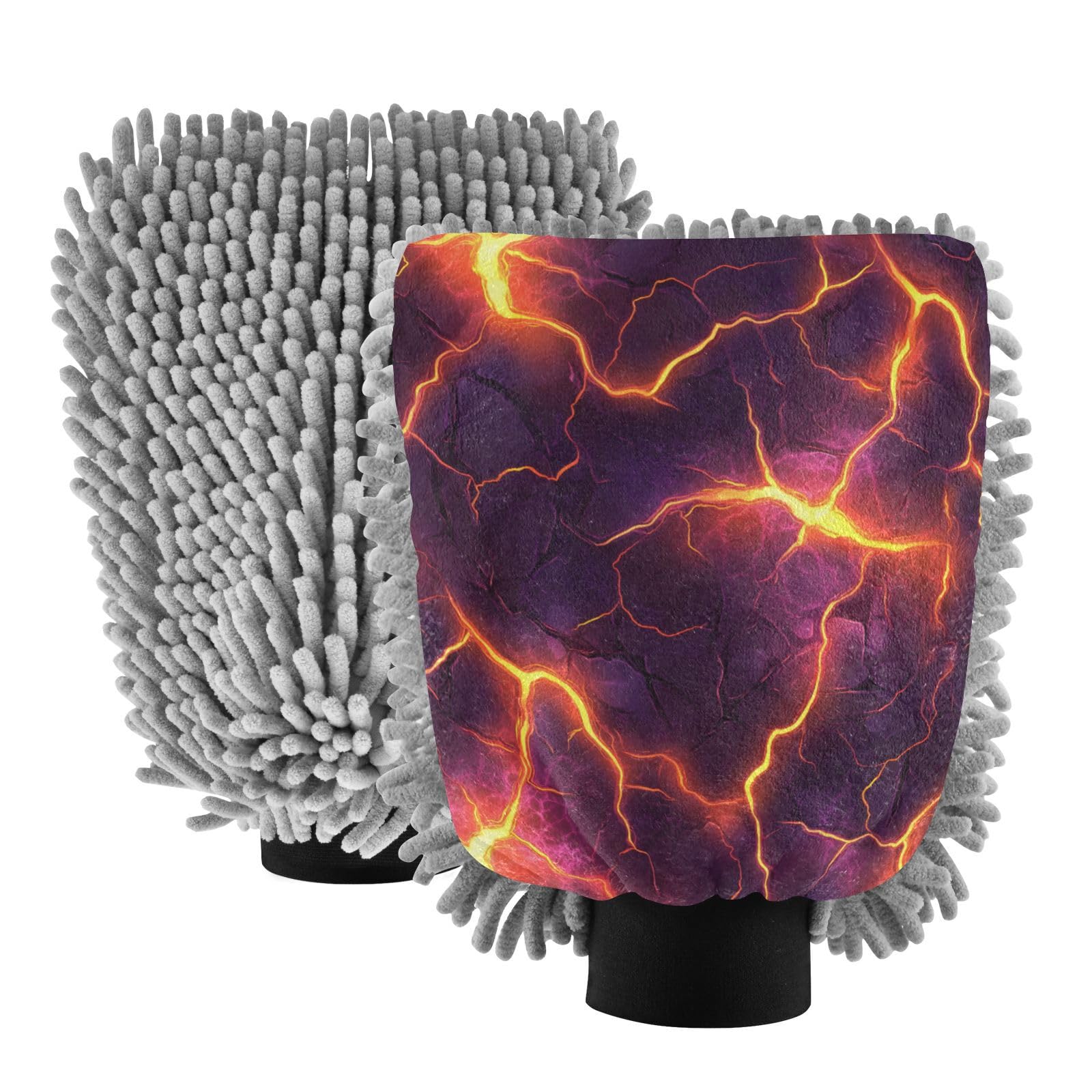 STAYTOP Red Lightning Car Wash Mitt Microfiber, 2Pcs Scratch Free Lint-Free, Premium Chenille Microfiber Mitt Car Wash Brush-M