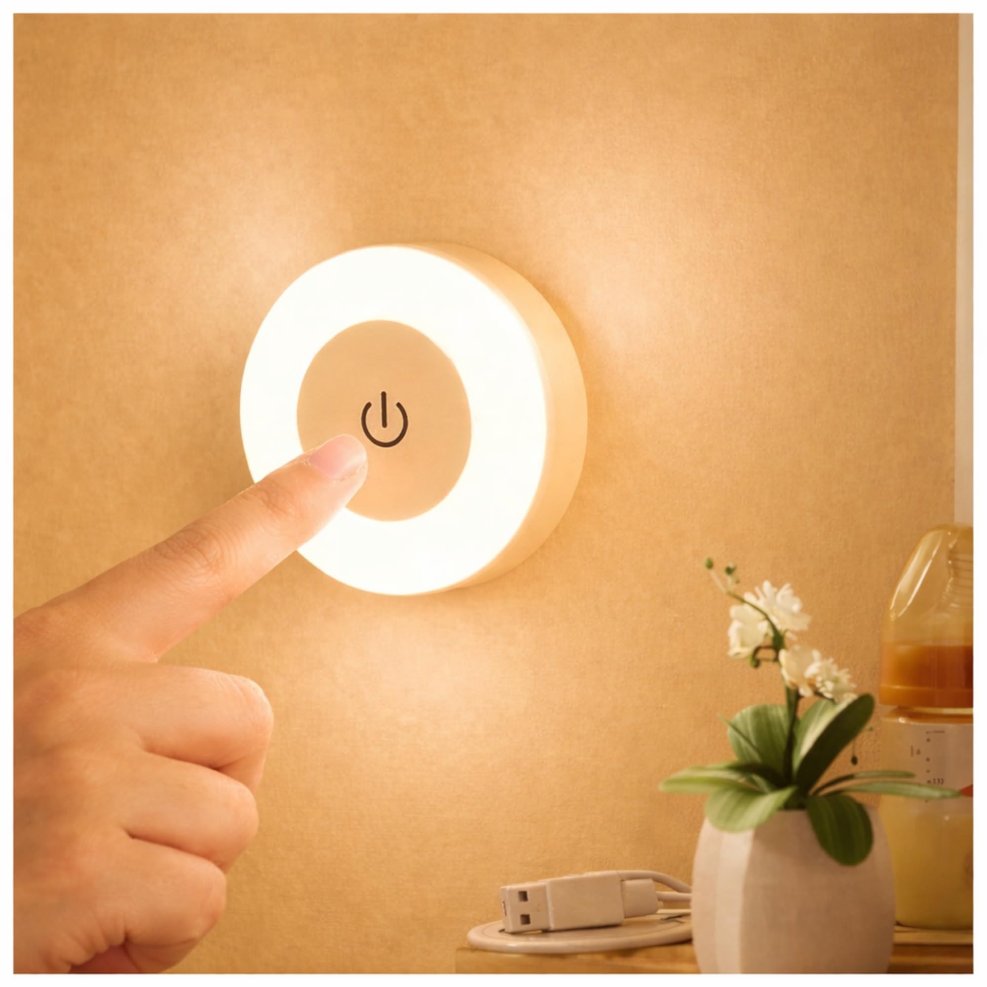 Geolex Home Rechargeable Warm White Night Light, Soft Glow Dimmable Touch Lamp, Magnetic Stick On LED Light for Baby Feeding, Nursery, Bedroom, Wardrobe & Cupboard