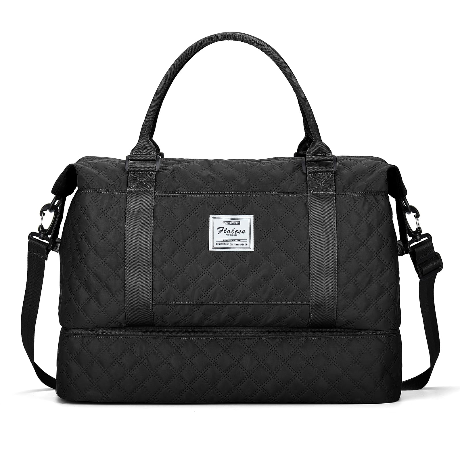 Borsone da Viaggio Donna, Bagaglio a Mano Borsa da Viaggio con Scomparto per le Scarpe, Borsa Sportiva Borsone da Palestra Grande, Borsa da Weekend, Borsa per Ospedale,H1-Nero