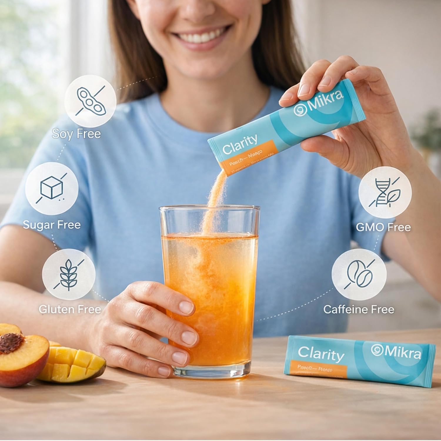 Mikra Clarity Nootropic Focus Drink Mix - Daily Cognitive & Calm Support Formula with Citicoline, Lion’s Mane & L-Theanine - Calm Drink Mix & Focus Aid for Energy and Clarity - 14 Single-Serve Sachets