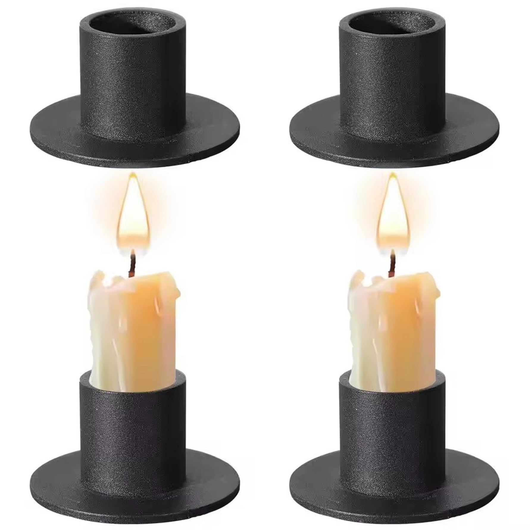 Sjfbebsy 4Pcs Candle Holder Black Retro Iron Candle Holders for Pillar Candles, Farmhouse Candlestick Holders for Home Wedding Party Anniversary Housewarming, Candlestick