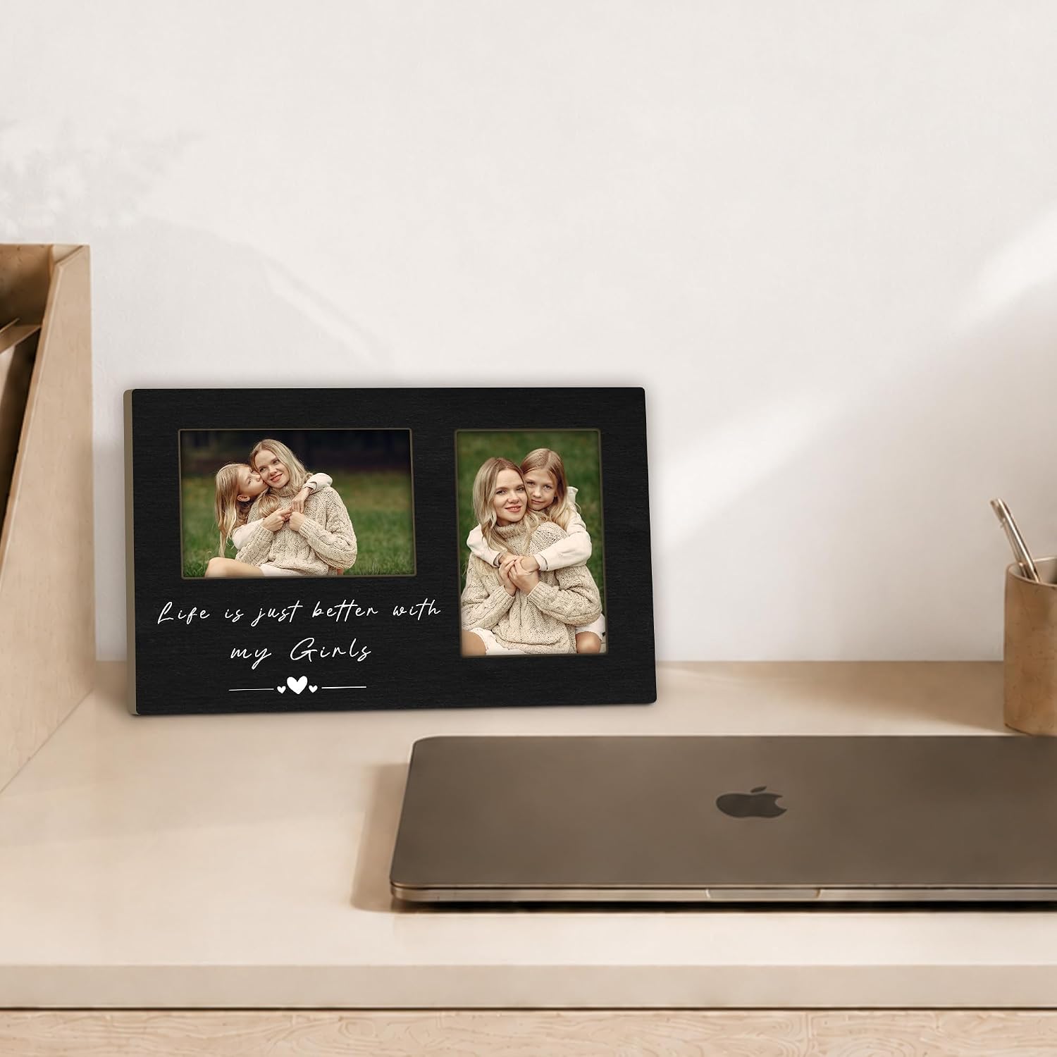 Mother Daughter Double Picture Frame - Display Two 4x6 Photos, Girl Mom Gifts Wood Photo Frame for Wall Tabletop Display, Mom Gifts from Daughter Photo Frames for Home Bedroom Room Decor image 3