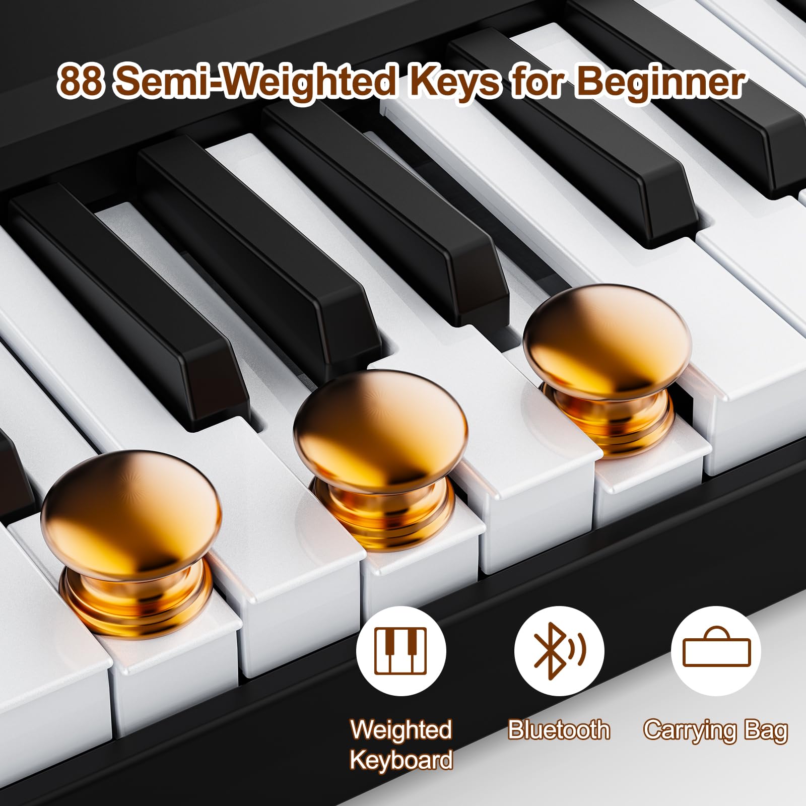 Buinblu Electronic 88 Key Piano Keyboard,Bluetooth Foldable Full Size Semi-Weighted Digital Pianos with Power Adapter,Pedal,Sheet Music Stand,Sticker,Bag,Gift for Beginners,Black